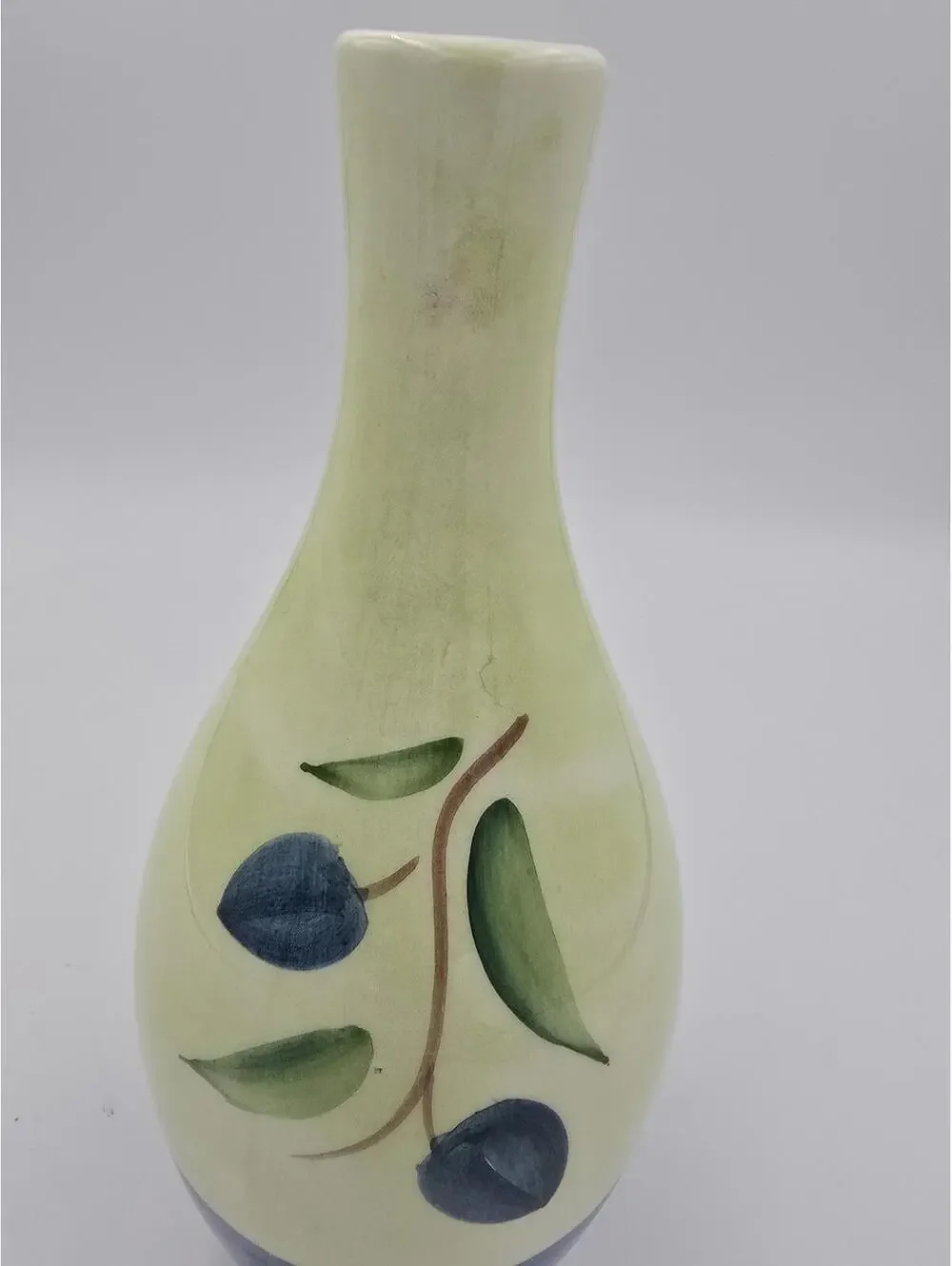 Vintage Ceramica Italy Hand Painted Olive Vase Blue Green Pottery 9